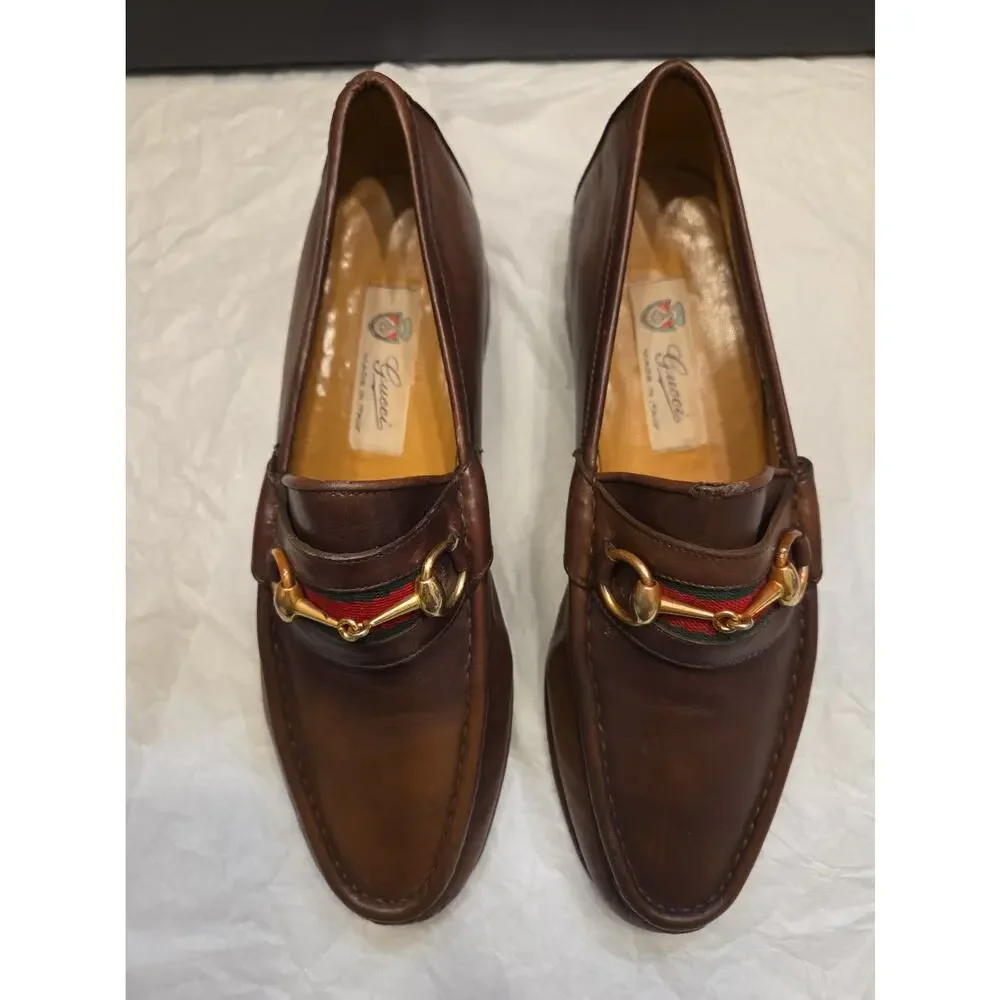 GUCCI 1953 Brown Leather Gold Horsebit Loafer, Sz UK 8, US 8.5 Eu42